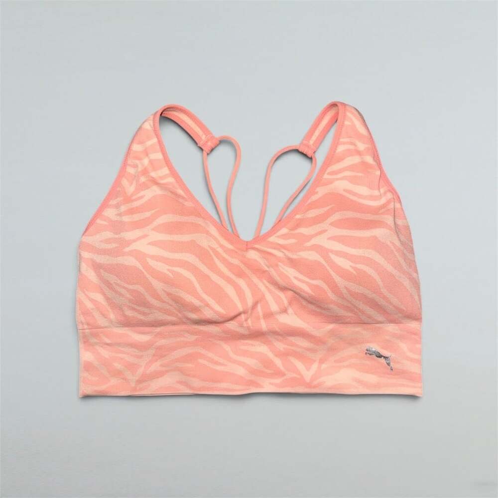 Coral Pink Zebra Print Longline Sports Bra Strappy Back Women’s L